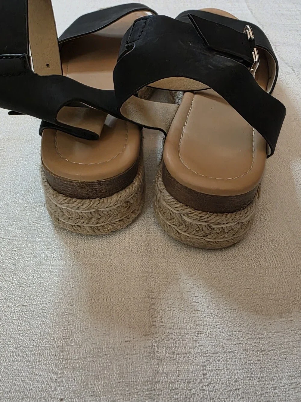 Black Espadrille Platform Sandals Ankle Strap Size 8